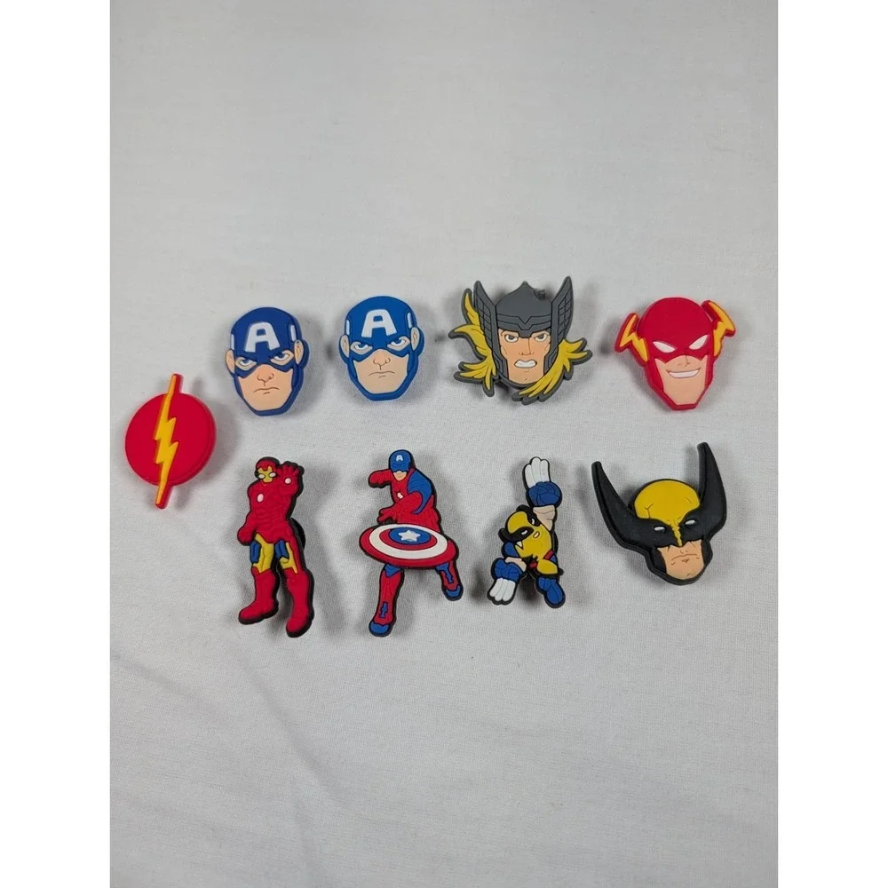 Marvel Characters Shoe Charms Wolverine Captain America Flash Various Lot Of 9